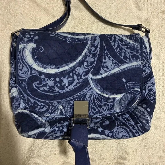Vera Bradley Womens Adjustable Strap Lined Crossbody Bag Purse Blue Paisley - Picture 3 of 16